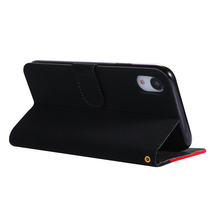 For iPhone XR Fabric Stitching Embroidery Horizontal Flip Leather Case With Holder & Card Slots & Wallet