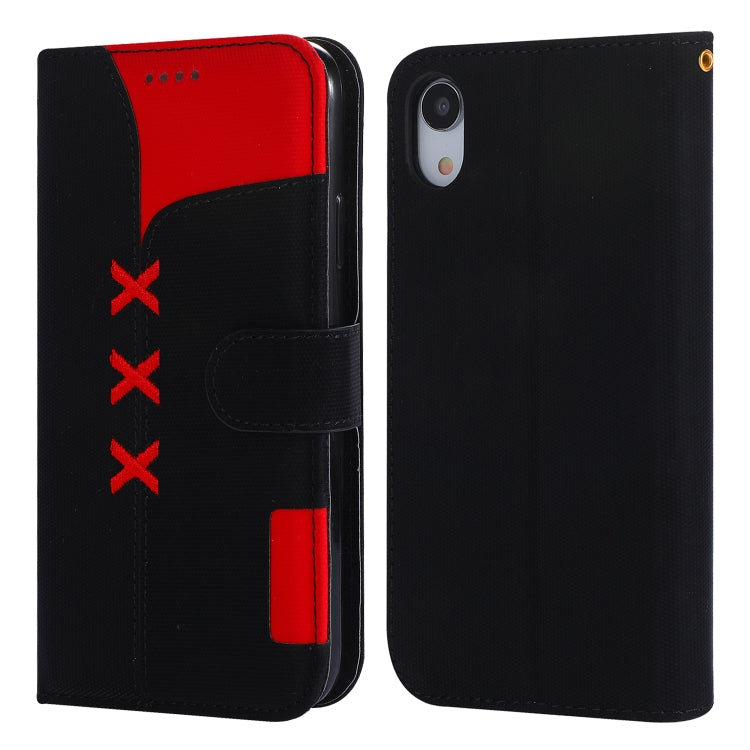 For iPhone XR Fabric Stitching Embroidery Horizontal Flip Leather Case With Holder & Card Slots & Wallet
