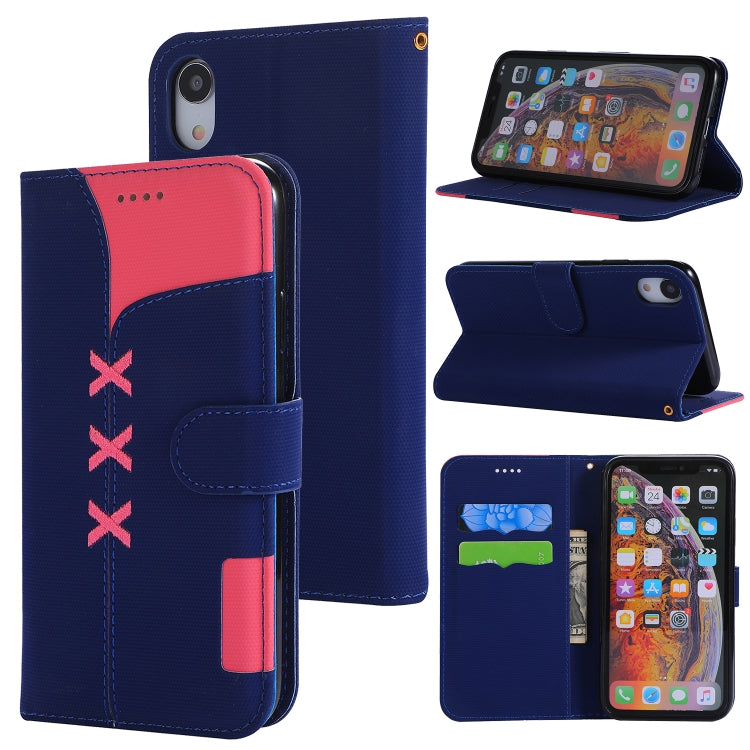 For iPhone XR Fabric Stitching Embroidery Horizontal Flip Leather Case With Holder & Card Slots & Wallet