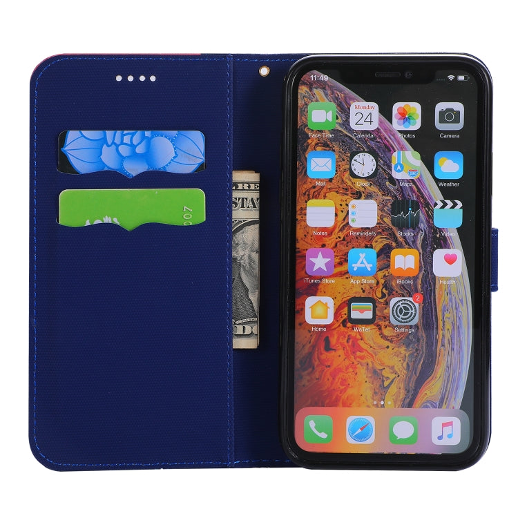 For iPhone XR Fabric Stitching Embroidery Horizontal Flip Leather Case With Holder & Card Slots & Wallet