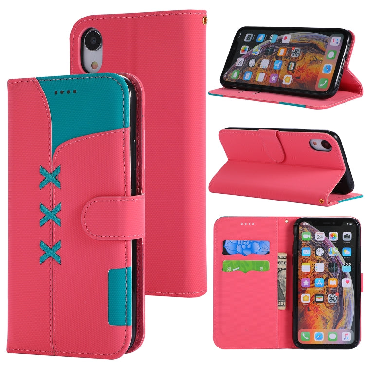 For iPhone XR Fabric Stitching Embroidery Horizontal Flip Leather Case With Holder & Card Slots & Wallet