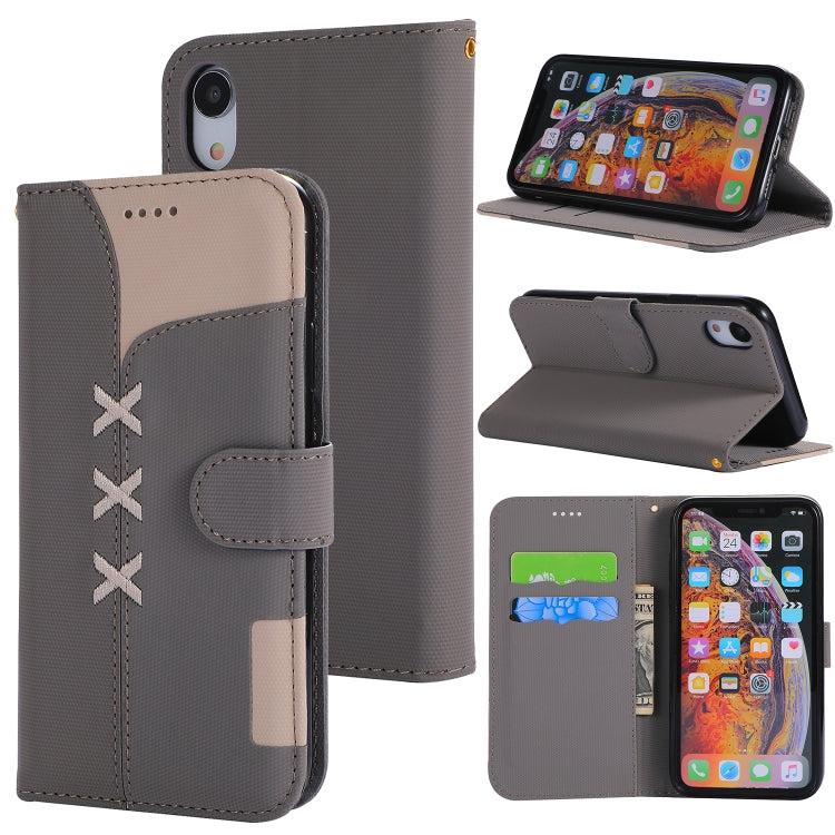 For iPhone XR Fabric Stitching Embroidery Horizontal Flip Leather Case With Holder & Card Slots & Wallet