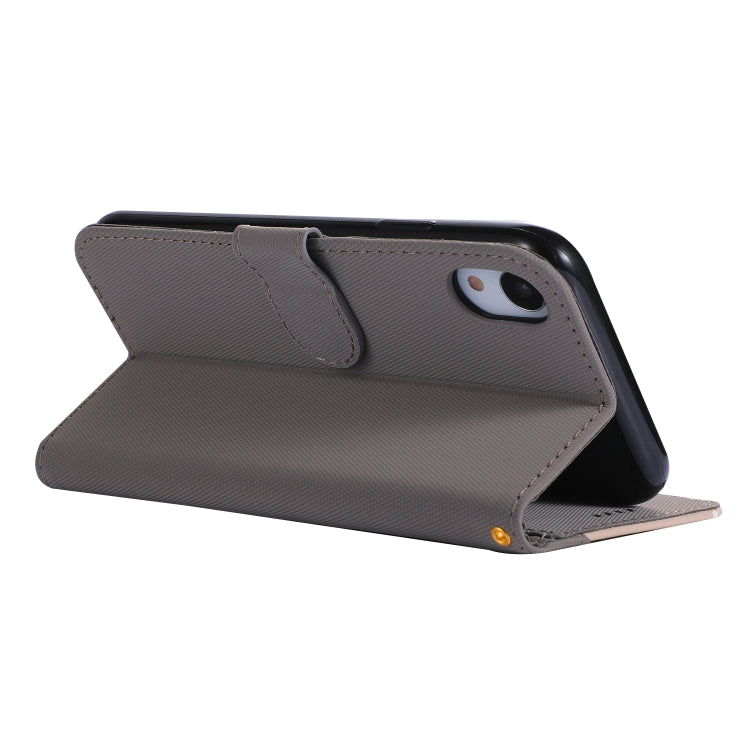For iPhone XR Fabric Stitching Embroidery Horizontal Flip Leather Case With Holder & Card Slots & Wallet