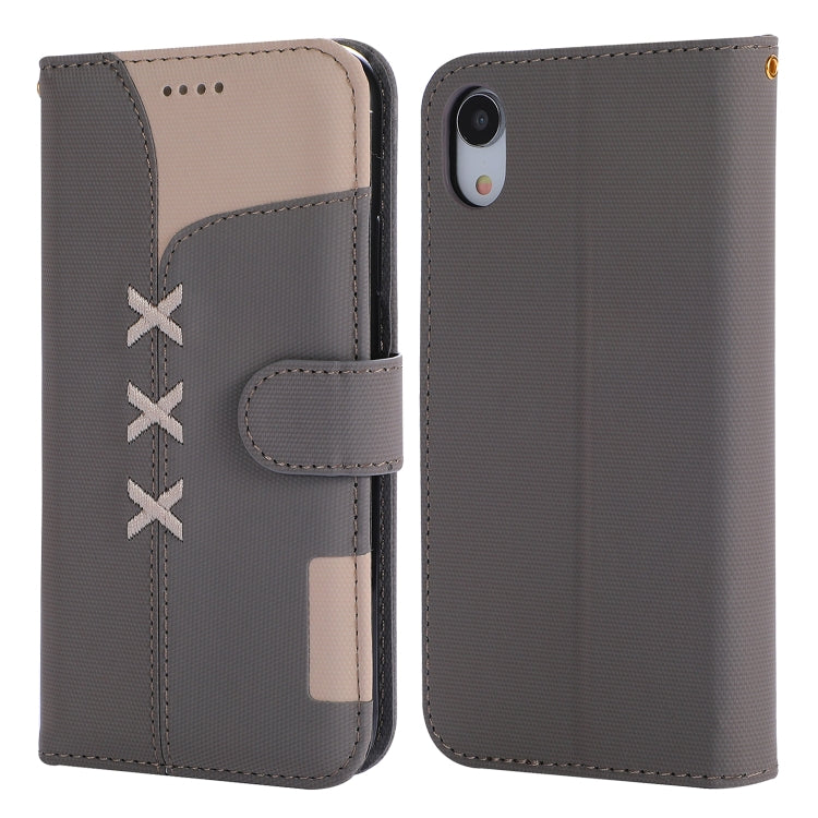For iPhone XR Fabric Stitching Embroidery Horizontal Flip Leather Case With Holder & Card Slots & Wallet