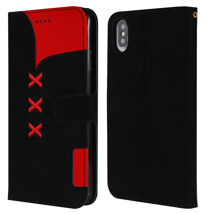 For iPhone XS Max Fabric Stitching Embroidery Horizontal Flip Leather Case With Holder & Card Slots & Wallet