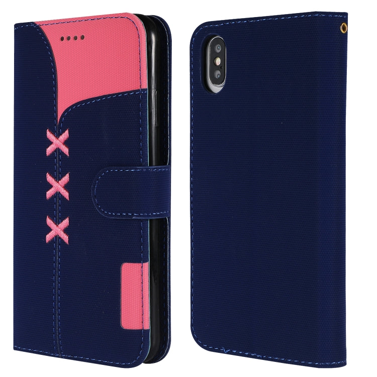 For iPhone XS Max Fabric Stitching Embroidery Horizontal Flip Leather Case With Holder & Card Slots & Wallet