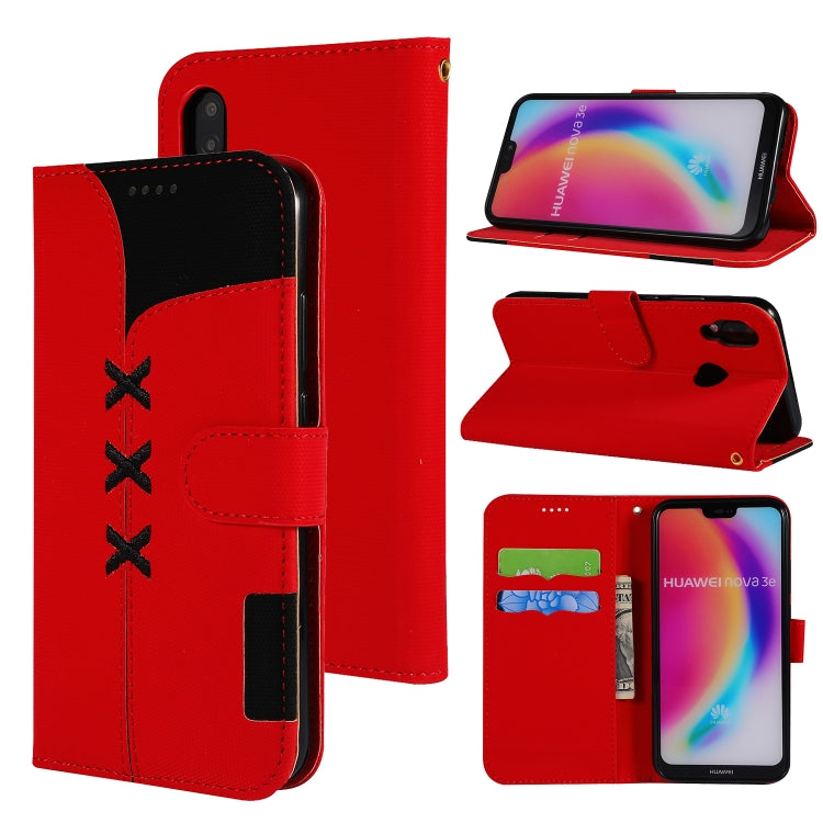 Fabric Stitching Embroidery Horizontal Flip Leather Case With Holder & Card Slots & Wallet for Huawei P20 Lite