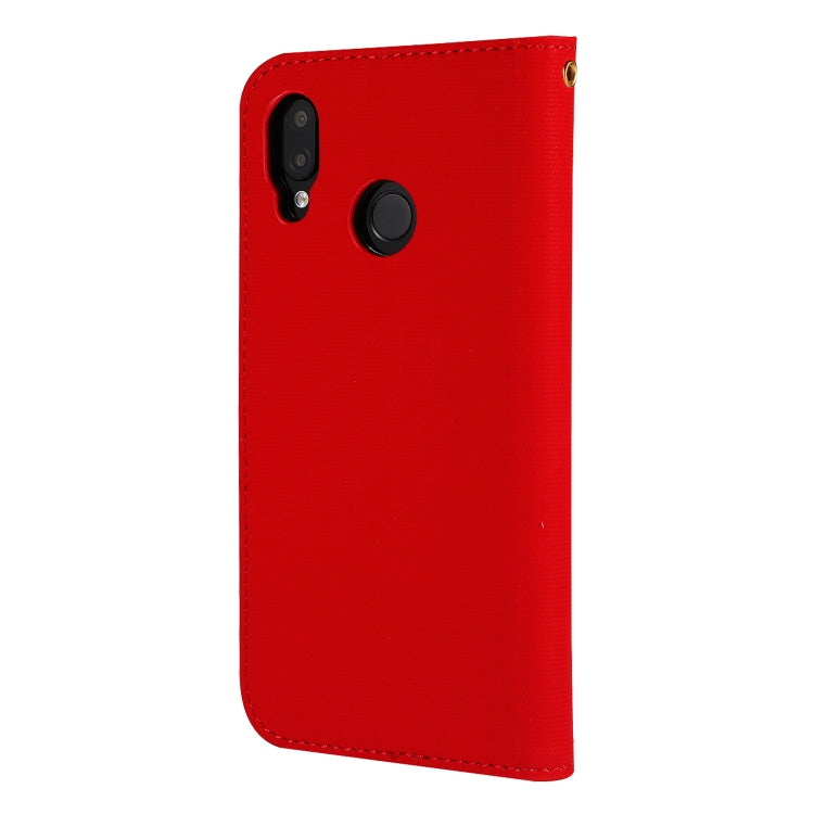 Fabric Stitching Embroidery Horizontal Flip Leather Case With Holder & Card Slots & Wallet for Huawei P20 Lite