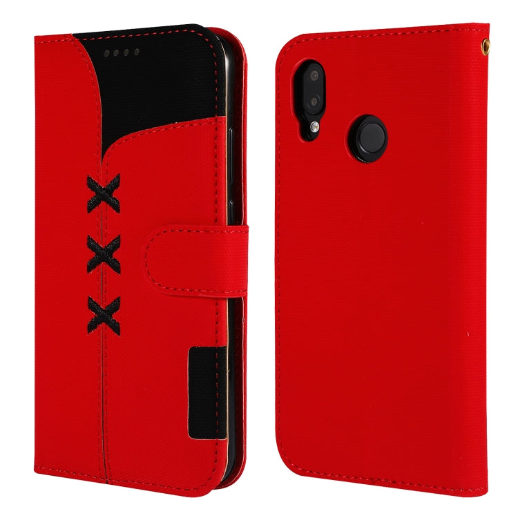 Fabric Stitching Embroidery Horizontal Flip Leather Case With Holder & Card Slots & Wallet for Huawei P20 Lite