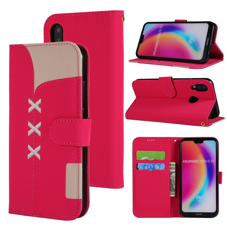 Fabric Stitching Embroidery Horizontal Flip Leather Case With Holder & Card Slots & Wallet for Huawei P20 Lite