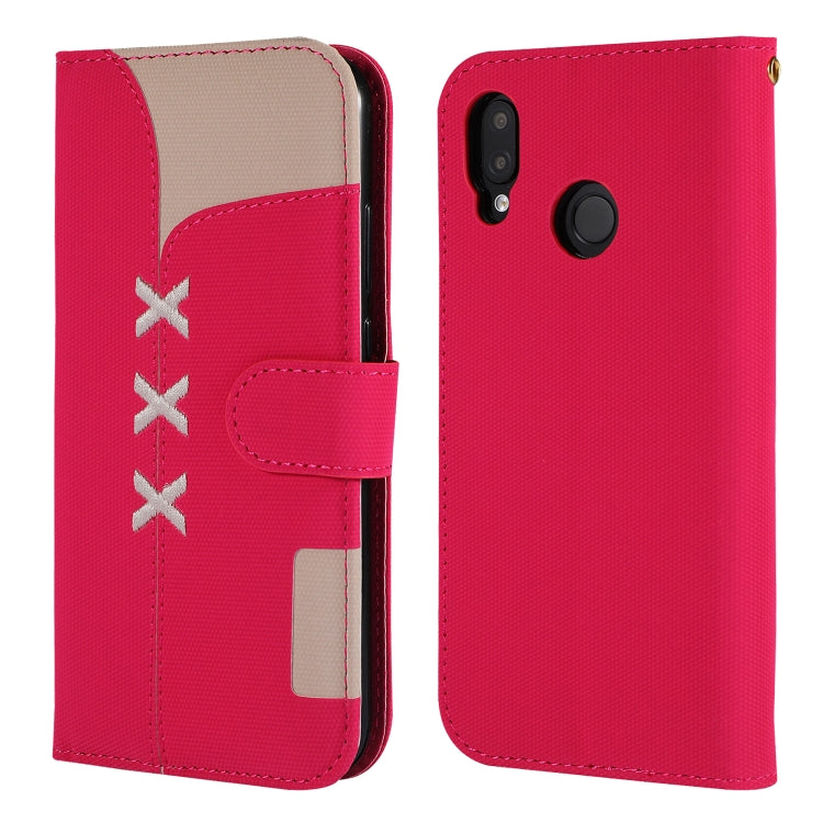 Fabric Stitching Embroidery Horizontal Flip Leather Case With Holder & Card Slots & Wallet for Huawei P20 Lite