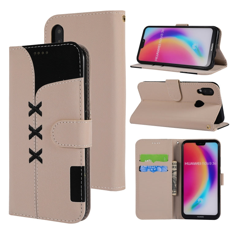 Fabric Stitching Embroidery Horizontal Flip Leather Case With Holder & Card Slots & Wallet for Huawei P20 Lite