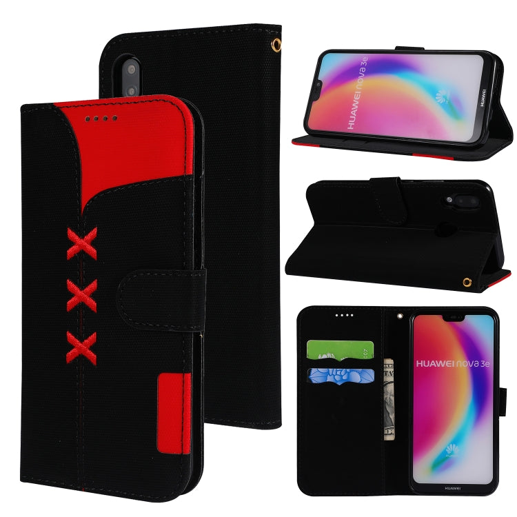 Fabric Stitching Embroidery Horizontal Flip Leather Case With Holder & Card Slots & Wallet for Huawei P20 Lite