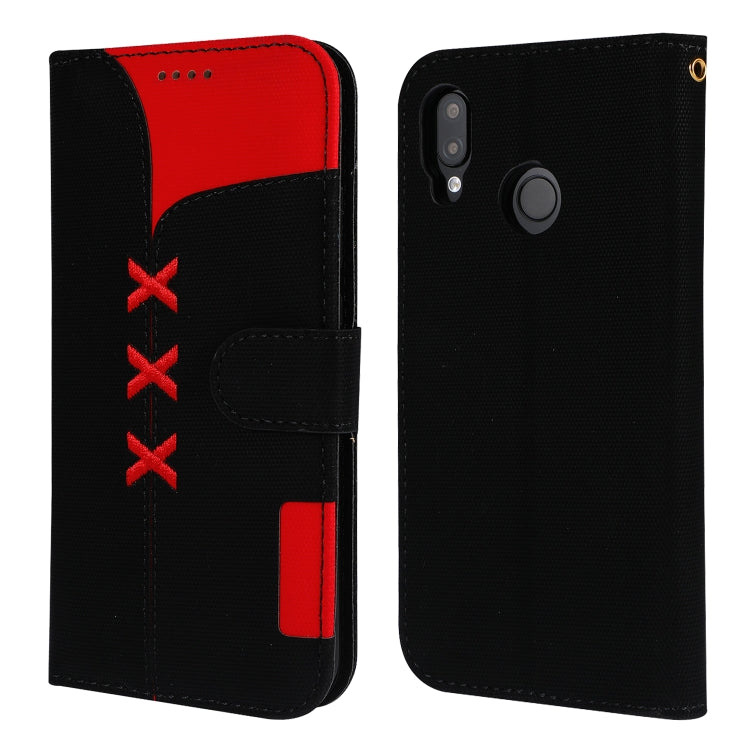 Fabric Stitching Embroidery Horizontal Flip Leather Case With Holder & Card Slots & Wallet for Huawei P20 Lite