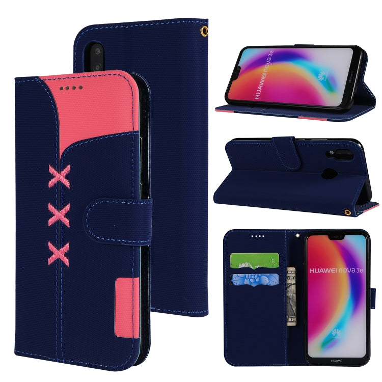 Fabric Stitching Embroidery Horizontal Flip Leather Case With Holder & Card Slots & Wallet for Huawei P20 Lite