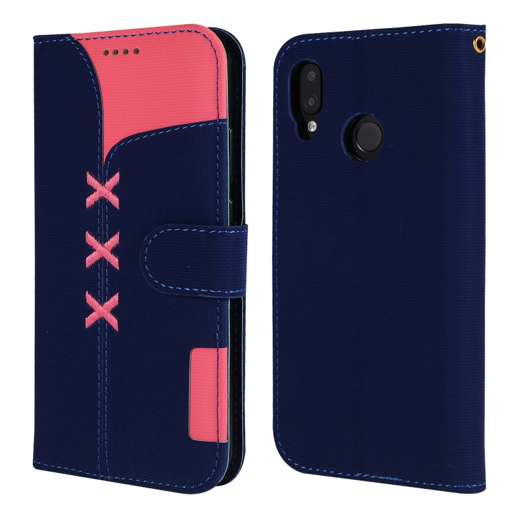 Fabric Stitching Embroidery Horizontal Flip Leather Case With Holder & Card Slots & Wallet for Huawei P20 Lite