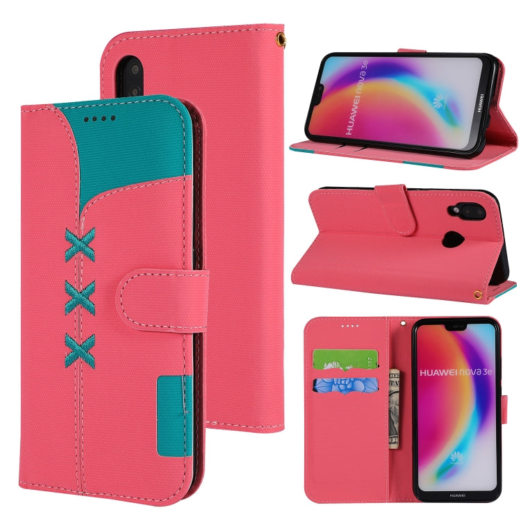 Fabric Stitching Embroidery Horizontal Flip Leather Case With Holder & Card Slots & Wallet for Huawei P20 Lite