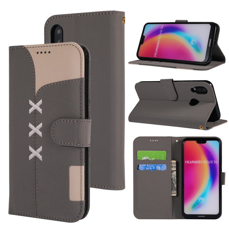 Fabric Stitching Embroidery Horizontal Flip Leather Case With Holder & Card Slots & Wallet for Huawei P20 Lite
