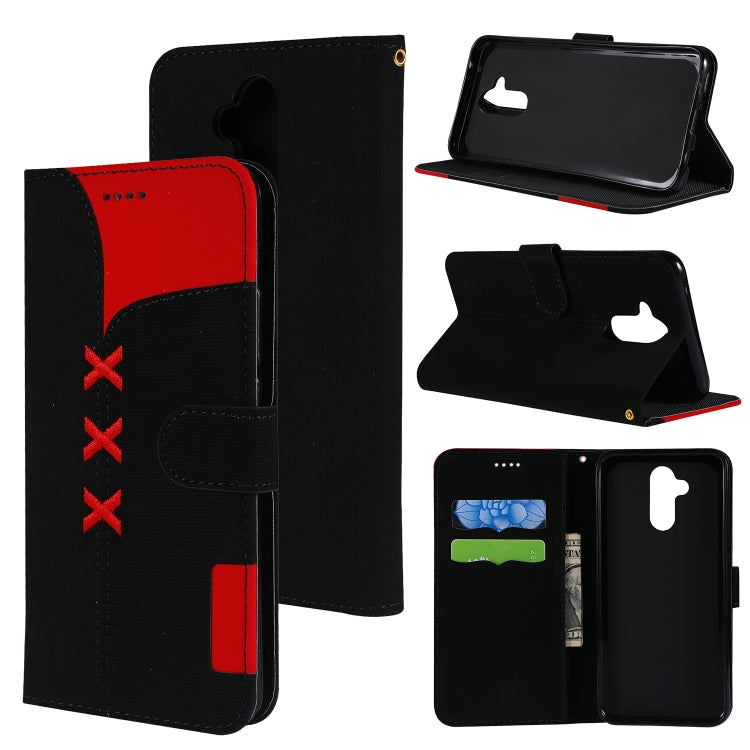 Fabric Stitching Embroidery Horizontal Flip Leather Case With Holder & Card Slots & Wallet for Huawei Mate 20 Lite / Maimang 7