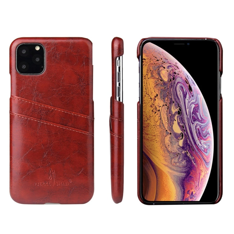 For iPhone 11 Pro Fierre Shann Retro Oil Wax Texture PU Leather Case with Card Slots