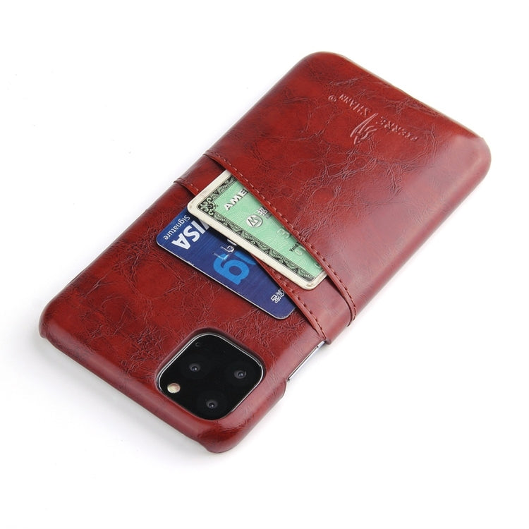 For iPhone 11 Pro Fierre Shann Retro Oil Wax Texture PU Leather Case with Card Slots