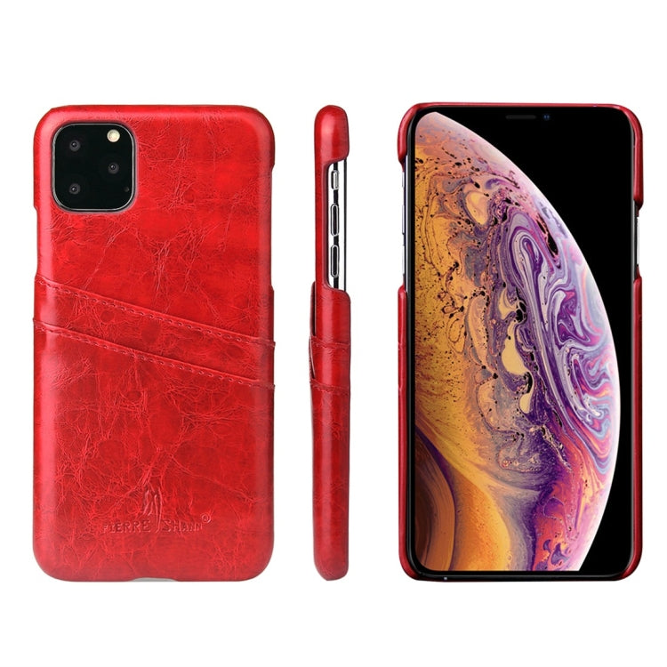 For iPhone 11 Fierre Shann Retro Oil Wax Texture PU Leather Case with Card Slots