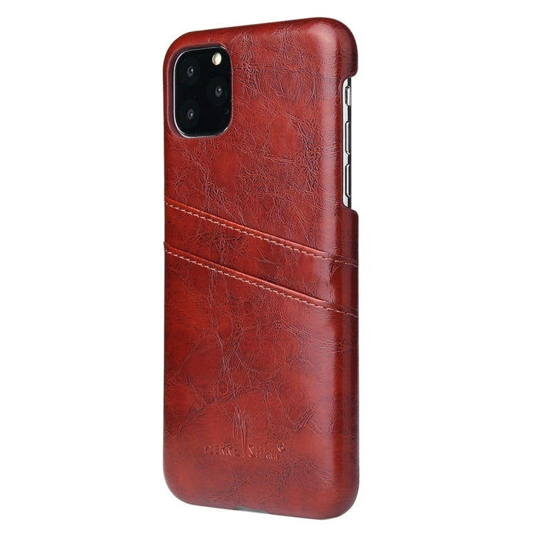 For iPhone 11 Fierre Shann Retro Oil Wax Texture PU Leather Case with Card Slots