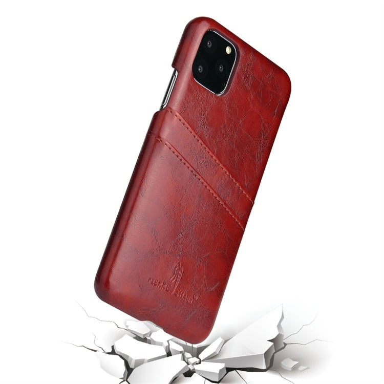 For iPhone 11 Fierre Shann Retro Oil Wax Texture PU Leather Case with Card Slots