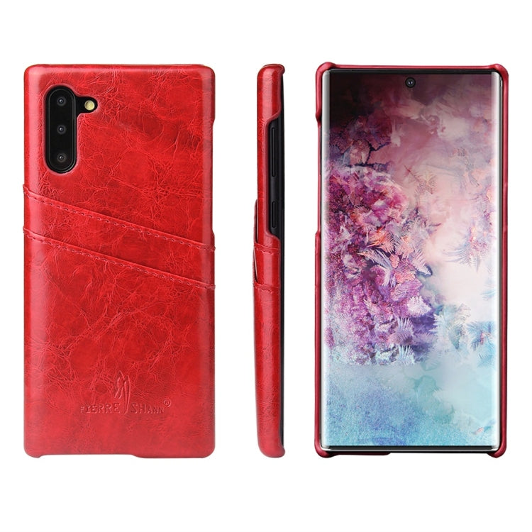 Fierre Shann Retro Oil Wax Texture PU Leather Case with Card Slots for Galaxy Note 10