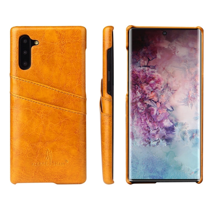 Fierre Shann Retro Oil Wax Texture PU Leather Case with Card Slots for Galaxy Note 10