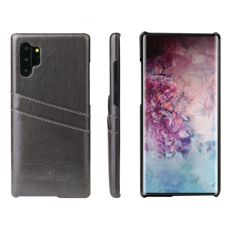 Fierre Shann Retro Oil Wax Texture PU Leather Case with Card Slots for Galaxy Note 10+