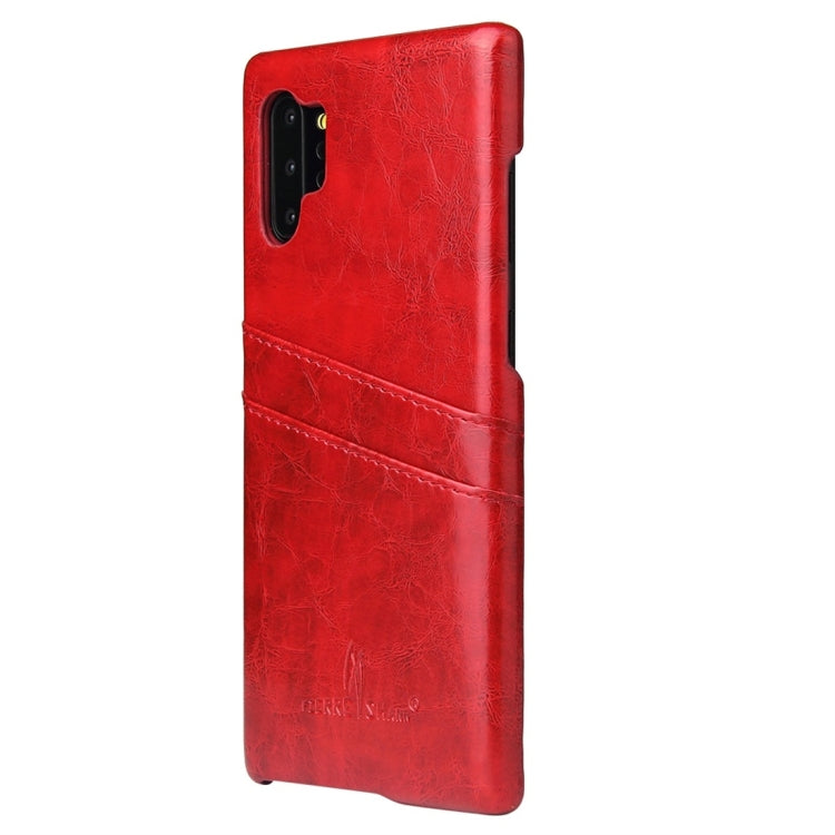 Fierre Shann Retro Oil Wax Texture PU Leather Case with Card Slots for Galaxy Note 10+