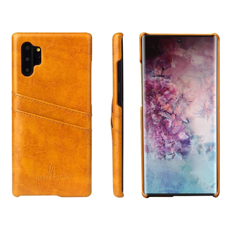 Fierre Shann Retro Oil Wax Texture PU Leather Case with Card Slots for Galaxy Note 10+