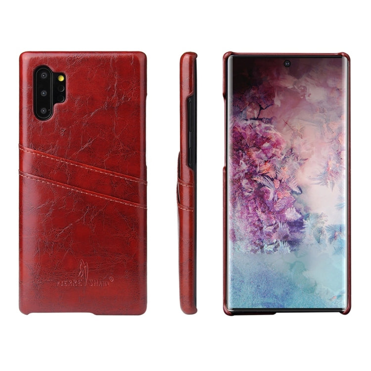 Fierre Shann Retro Oil Wax Texture PU Leather Case with Card Slots for Galaxy Note 10+