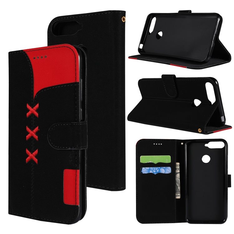 Fabric Stitching Embroidery Horizontal Flip Leather Case With Holder & Card Slots & Wallet for Huawei Honor 7A