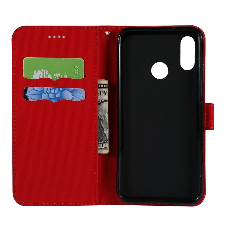 Fabric Stitching Embroidery Horizontal Flip Leather Case With Holder & Card Slots & Wallet for Huawei Honor 10 Lite