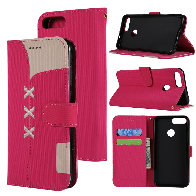 Fabric Stitching Embroidery Horizontal Flip Leather Case With Holder & Card Slots & Wallet for Huawei Enjoy 7S