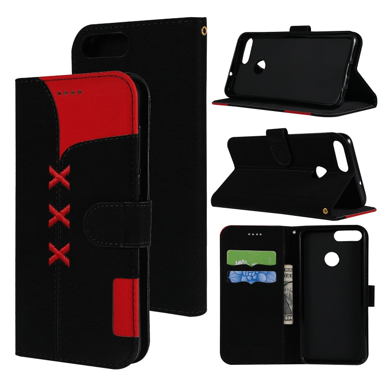 Fabric Stitching Embroidery Horizontal Flip Leather Case With Holder & Card Slots & Wallet for Huawei Enjoy 7S