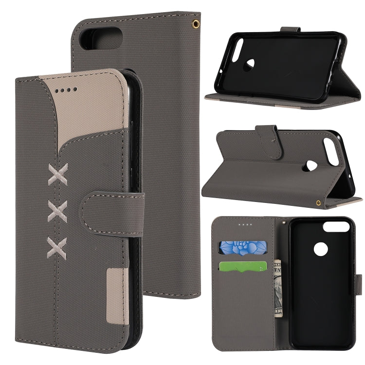 Fabric Stitching Embroidery Horizontal Flip Leather Case With Holder & Card Slots & Wallet for Huawei Enjoy 7S