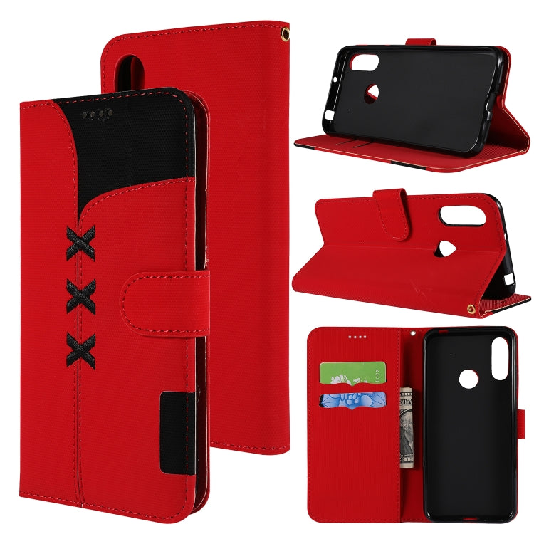 Fabric Stitching Embroidery Horizontal Flip Leather Case With Holder & Card Slots & Wallet for Huawei Y6 Pro 2019