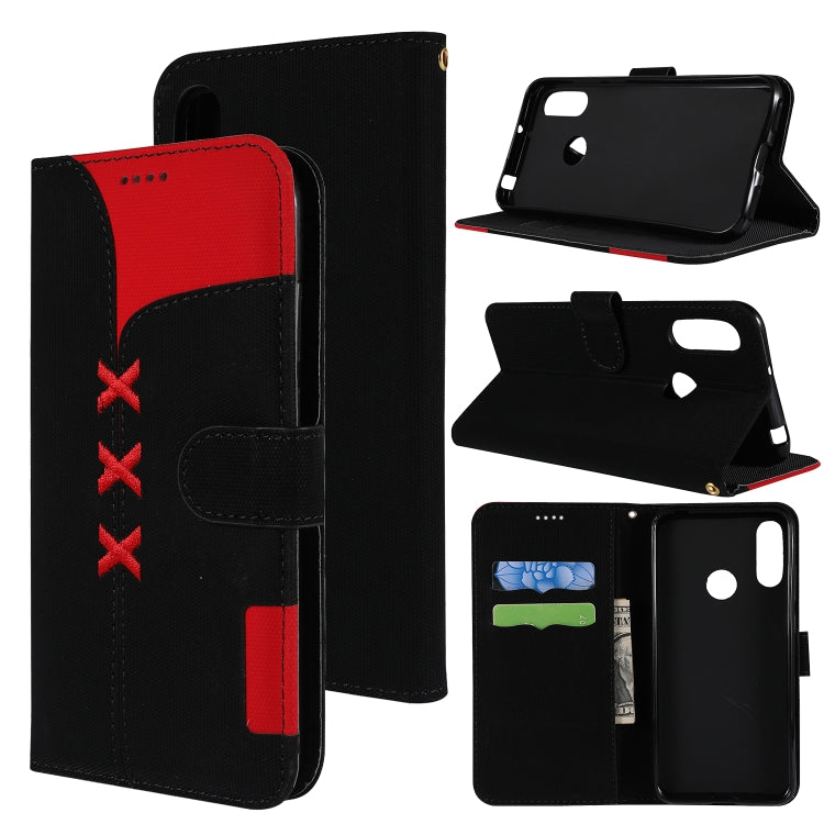 Fabric Stitching Embroidery Horizontal Flip Leather Case With Holder & Card Slots & Wallet for Huawei Y6 Pro 2019