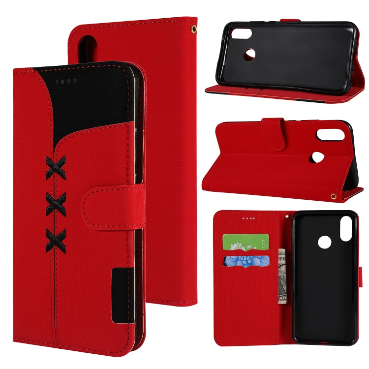 Fabric Stitching Embroidery Horizontal Flip Leather Case With Holder & Card Slots & Wallet for Huawei Y9 2019