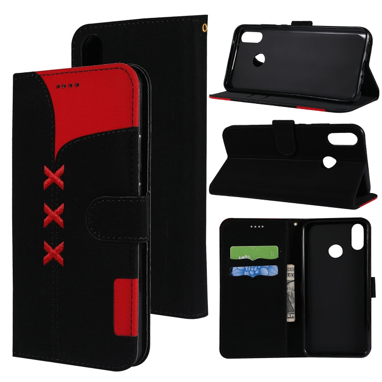 Fabric Stitching Embroidery Horizontal Flip Leather Case With Holder & Card Slots & Wallet for Huawei Y9 2019