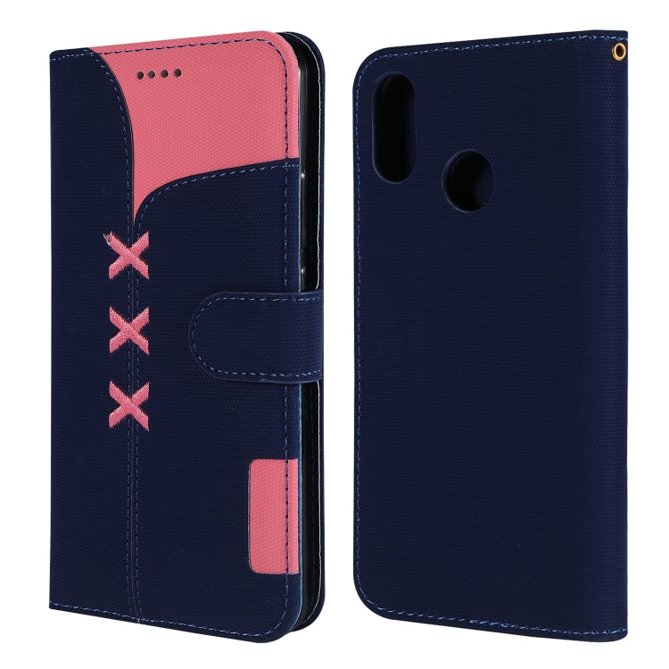 Fabric Stitching Embroidery Horizontal Flip Leather Case With Holder & Card Slots & Wallet for Huawei Y9 2019