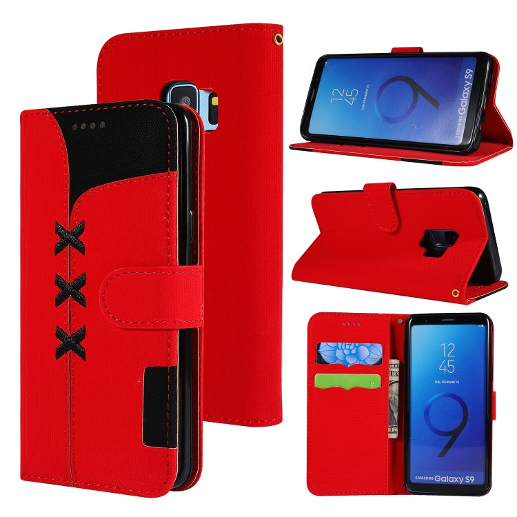 Fabric Stitching Embroidery Horizontal Flip Leather Case With Holder & Card Slots & Wallet for Galaxy S9