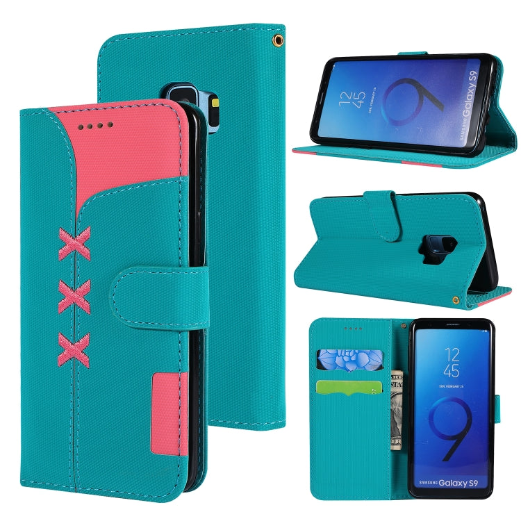 Fabric Stitching Embroidery Horizontal Flip Leather Case With Holder & Card Slots & Wallet for Galaxy S9