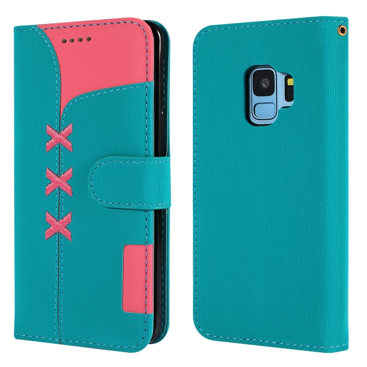 Fabric Stitching Embroidery Horizontal Flip Leather Case With Holder & Card Slots & Wallet for Galaxy S9