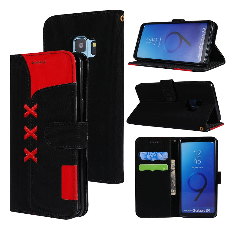 Fabric Stitching Embroidery Horizontal Flip Leather Case With Holder & Card Slots & Wallet for Galaxy S9