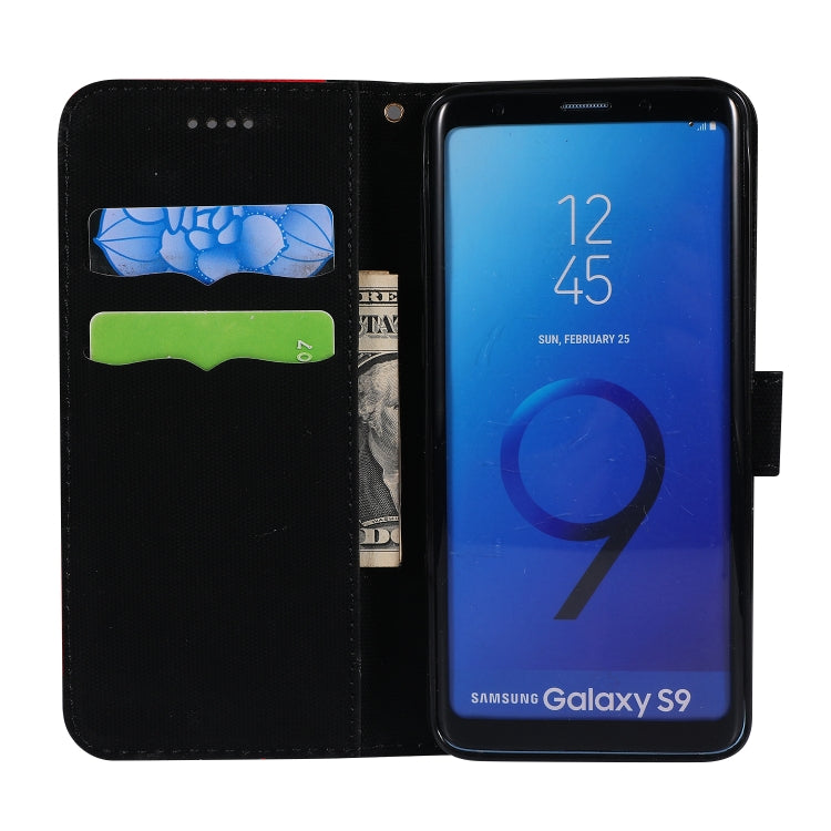 Fabric Stitching Embroidery Horizontal Flip Leather Case With Holder & Card Slots & Wallet for Galaxy S9