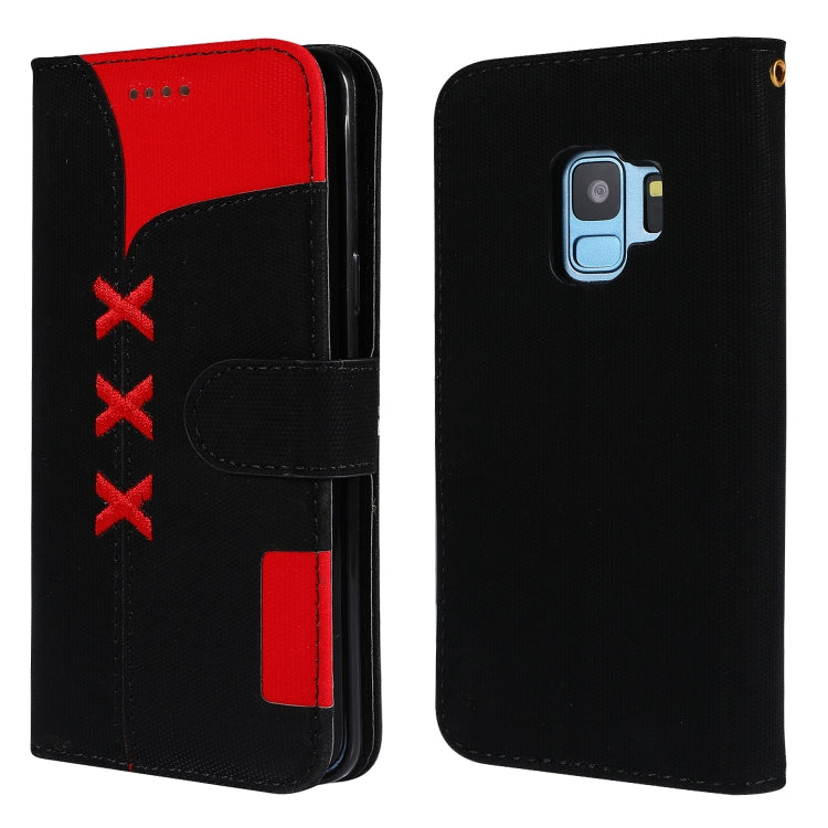 Fabric Stitching Embroidery Horizontal Flip Leather Case With Holder & Card Slots & Wallet for Galaxy S9